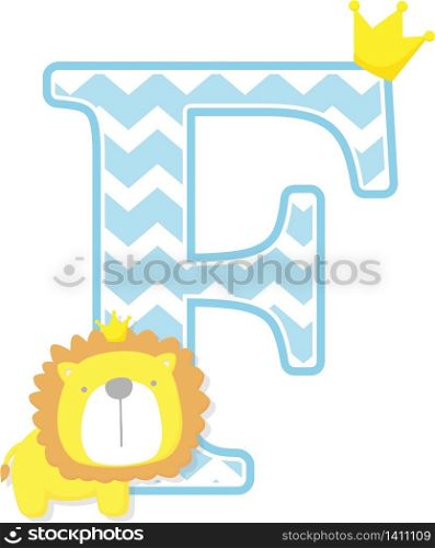 initial f with cute little lion king with golden crown isolated on white background. can be used for father&rsquo;s day card, baby boy birth announcements, nursery decoration, party theme or birthday invitation