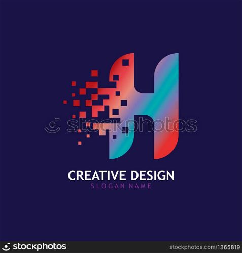Initial H Letter Design with Digital Pixels logo vector