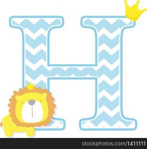 initial h with cute little lion king with golden crown isolated on white background. can be used for father&rsquo;s day card, baby boy birth announcements, nursery decoration, party theme or birthday invitation