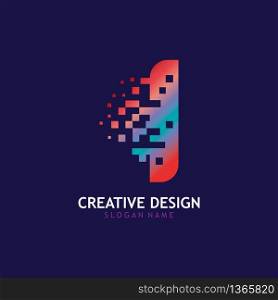 Initial I Letter Design with Digital Pixels logo vector