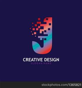 Initial J Letter Design with Digital Pixels logo vector