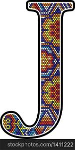 initial j with colorful dots abstract design with mexican huichol art style
