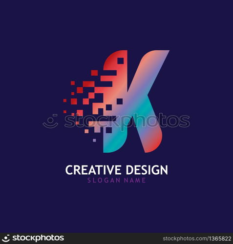 Initial K Letter Design with Digital Pixels logo vector