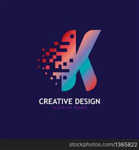 Initial K Letter Design with Digital Pixels logo vector