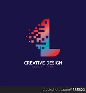 Initial L Letter Design with Digital Pixels logo vector
