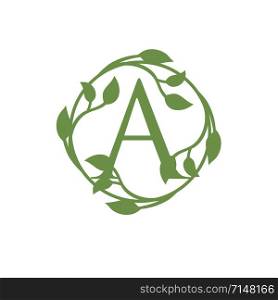 initial letter A with circle green leaf vector illustration