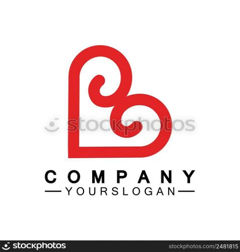 Initial letter B love heart logo design