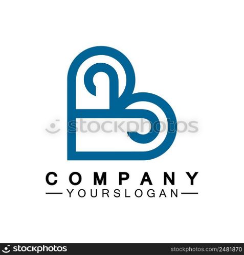 Initial letter B love heart logo design