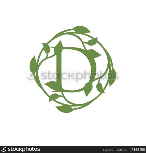 initial letter D with circle green leaf vector illustration