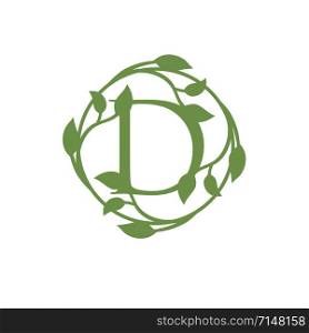 initial letter D with circle green leaf vector illustration