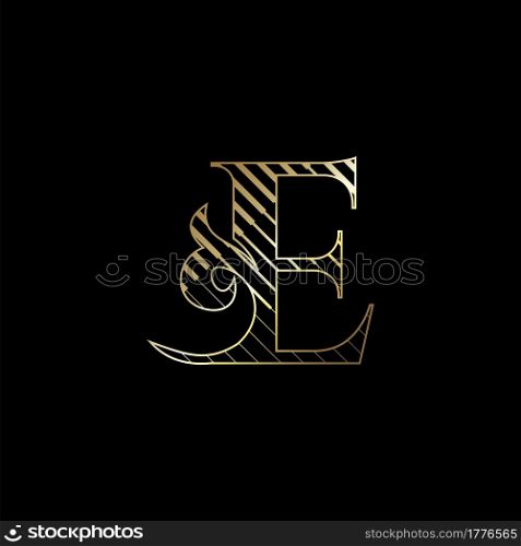 Initial Letter E Luxury Logo Icon Golden Stripe Line Vector Template Design Concept.