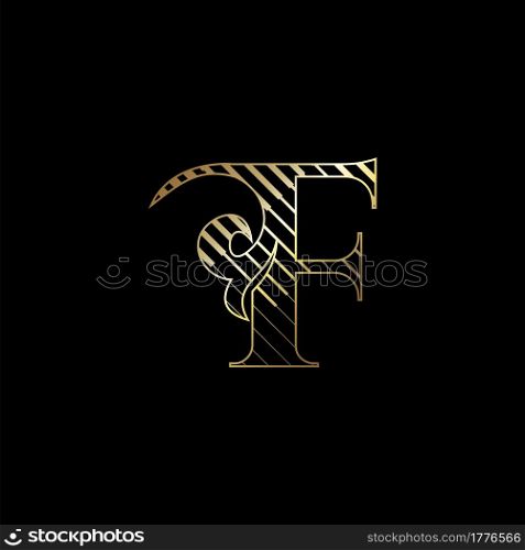 Initial Letter F Luxury Logo Icon Golden Stripe Line Vector Template Design Concept.