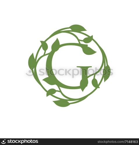 initial letter G with circle green leaf vector illustration