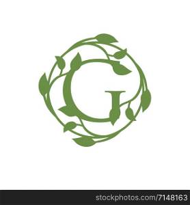 initial letter G with circle green leaf vector illustration