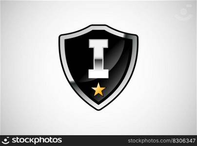 Initial letter I with shield icon logo design vector illustration. Shield with monogram alphabet