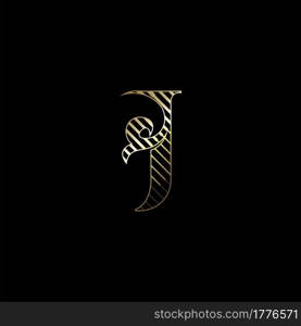 Initial Letter J Luxury Logo Icon Golden Stripe Line Vector Template Design Concept.