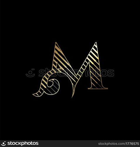 Initial Letter M Luxury Logo Icon Golden Stripe Line Vector Template Design Concept.