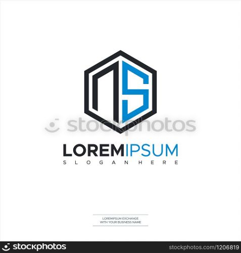 Initial letter NS Polygon, minimalist line art monogram hexagon logo, black color Premium Design