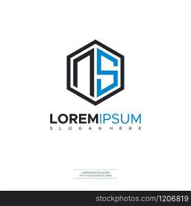 Initial letter NS Polygon, minimalist line art monogram hexagon logo, black color Premium Design