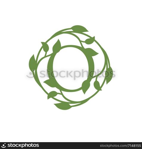 initial letter O with circle green leaf vector illustration