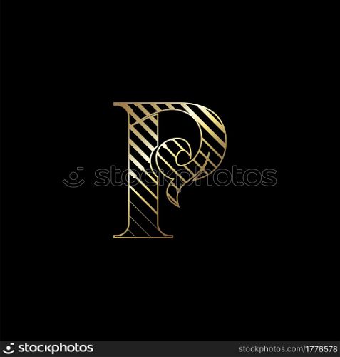 Initial Letter P Luxury Logo Icon Golden Stripe Line Vector Template Design Concept.
