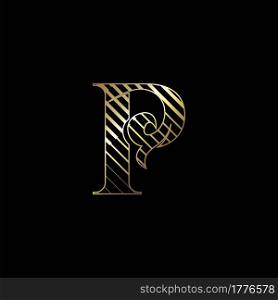 Initial Letter P Luxury Logo Icon Golden Stripe Line Vector Template Design Concept.