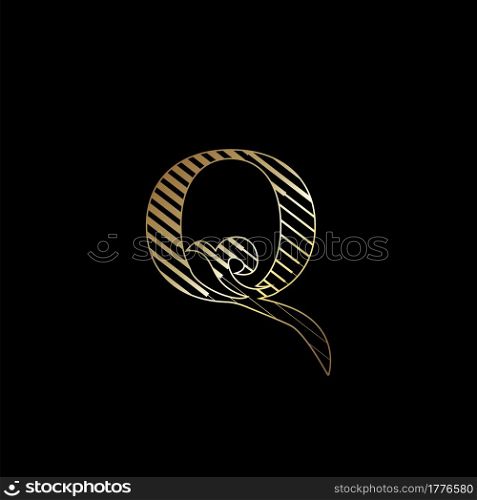 Initial Letter Q Luxury Logo Icon Golden Stripe Line Vector Template Design Concept.