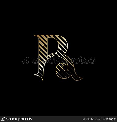 Initial Letter R Luxury Logo Icon Golden Stripe Line Vector Template Design Concept.