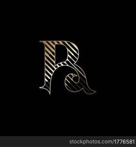 Initial Letter R Luxury Logo Icon Golden Stripe Line Vector Template Design Concept.