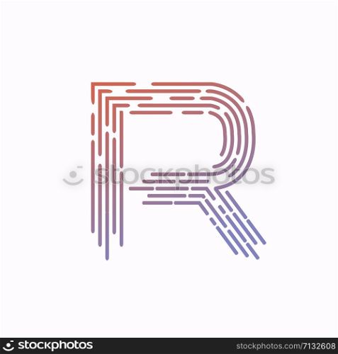 initial letter R with geometric strips line color vector illustration
