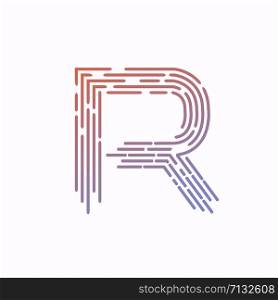initial letter R with geometric strips line color vector illustration