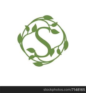 initial letter S with circle green leaf vector illustration