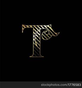 Initial Letter T Luxury Logo Icon Golden Stripe Line Vector Template Design Concept.