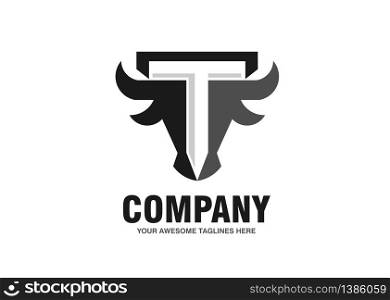 initial letter t with simple Bull head vector logo concept illustration, Buffalo head logo, Bull head logo