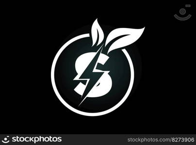 Initial letter thunderbolt leaf circle or eco energy saver icon. Leaf and thunderbolt icon concept for nature power electric logo