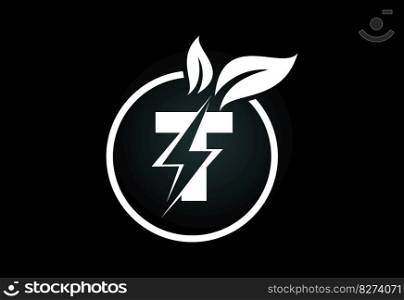 Initial letter thunderbolt leaf circle or eco energy saver icon. Leaf and thunderbolt icon concept for nature power electric logo