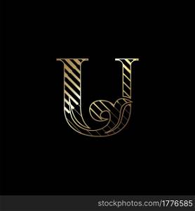Initial Letter U Luxury Logo Icon Golden Stripe Line Vector Template Design Concept.
