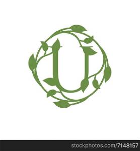 initial letter U with circle green leaf vector illustration