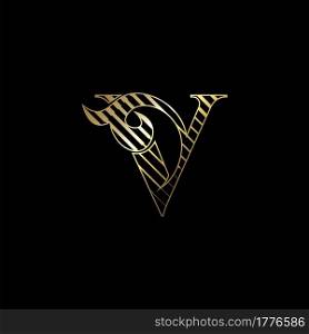 Initial Letter V Luxury Logo Icon Golden Stripe Line Vector Template Design Concept.
