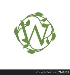 initial letter W with circle green leaf vector illustration