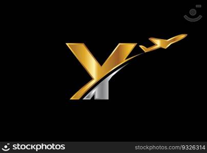 Initial letter with airplane Logo Design. Airline, airplane, aviation, travel logo template.