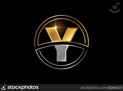 Initial letter with circle frame. Golden and silver color alphabet symbol for corporate business identity