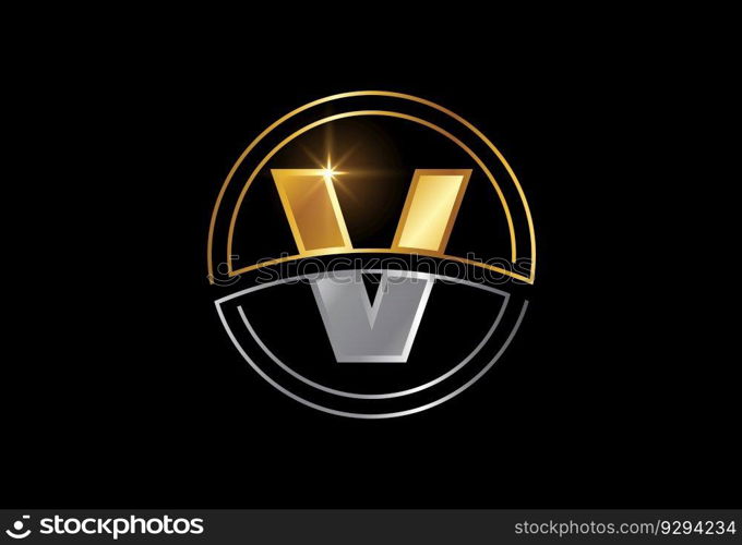 Initial letter with circle frame. Golden and silver color alphabet symbol for corporate business identity