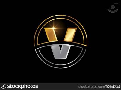 Initial letter with circle frame. Golden and silver color alphabet symbol for corporate business identity