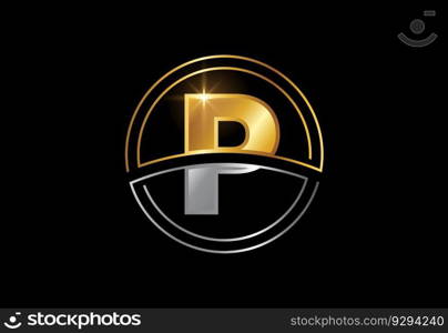 Initial letter with circle frame. Golden and silver color alphabet symbol for corporate business identity