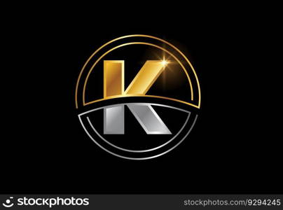 Initial letter with circle frame. Golden and silver color alphabet symbol for corporate business identity