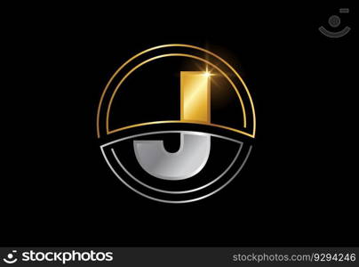 Initial letter with circle frame. Golden and silver color alphabet symbol for corporate business identity