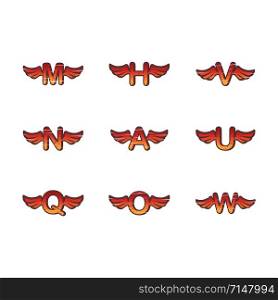 initial letter with wing vector art set collection. initial letter with wing vector art set