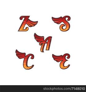 initial letter with wing vector art set collection. initial letter with wing vector art set