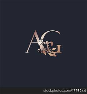 Initial Logo Letter A and G, AG, Rose Gold Color Luxury Style Vector Design Template.